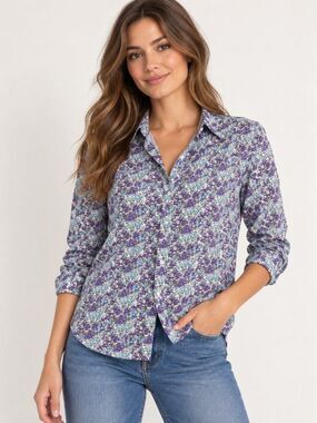 Grayson The Hero Women’s 02 Floral Purple Blue Lyocell Button Down